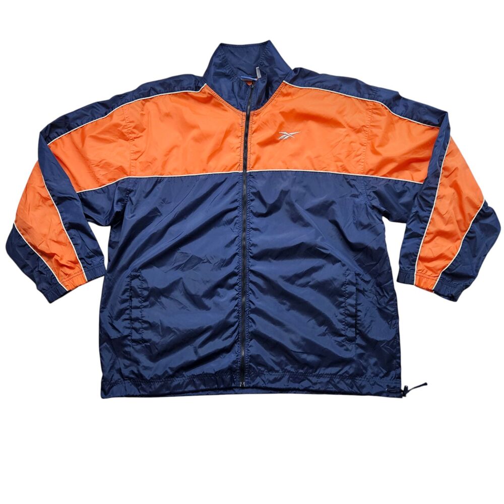 Vintage Reebok Windbreaker Jacket Mens Size XL Blue Orange Full Zip Vented 90s - Picture 2 of 9